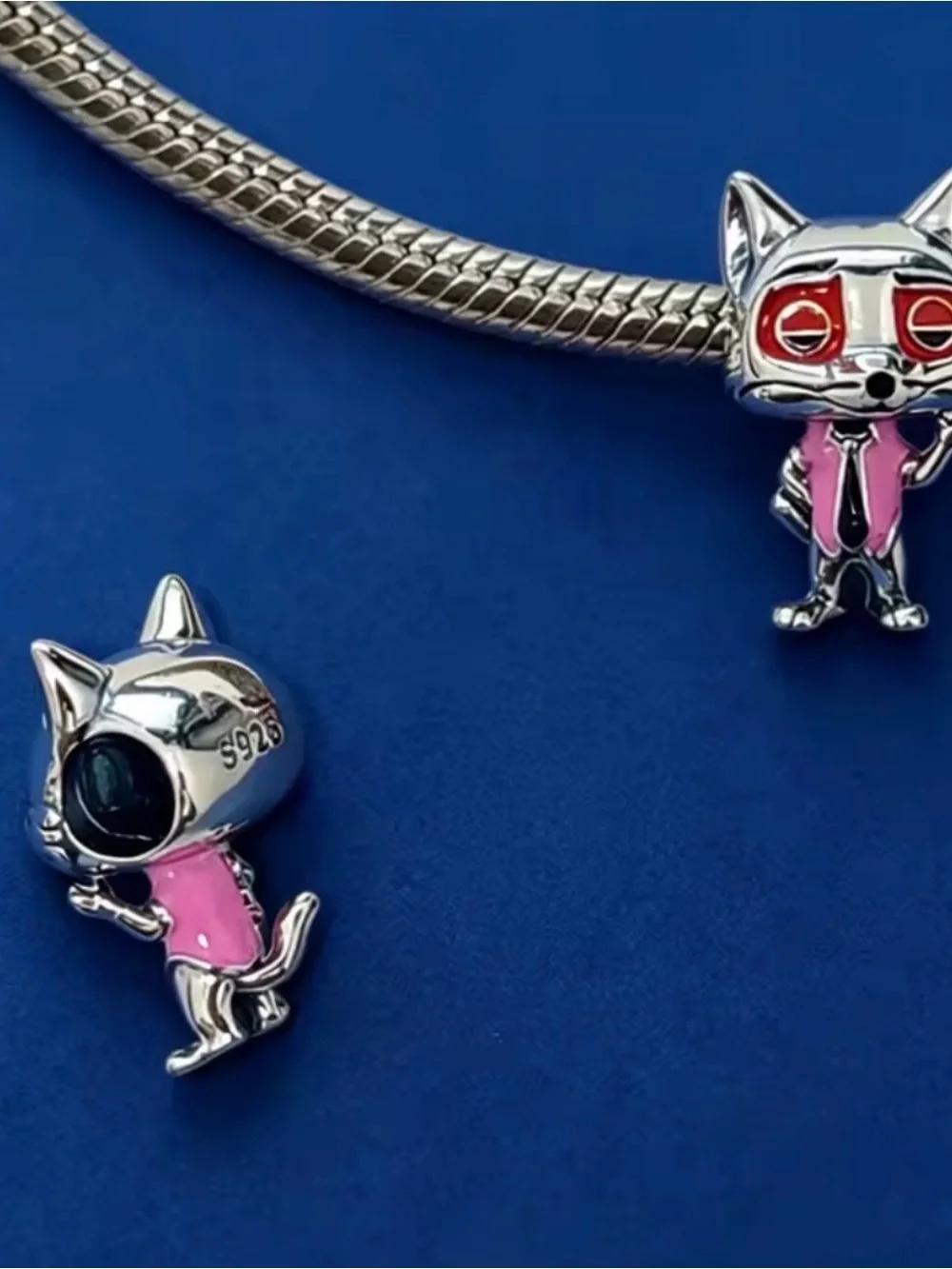 Sterling Silver Pink Cat Charm for Bracelet